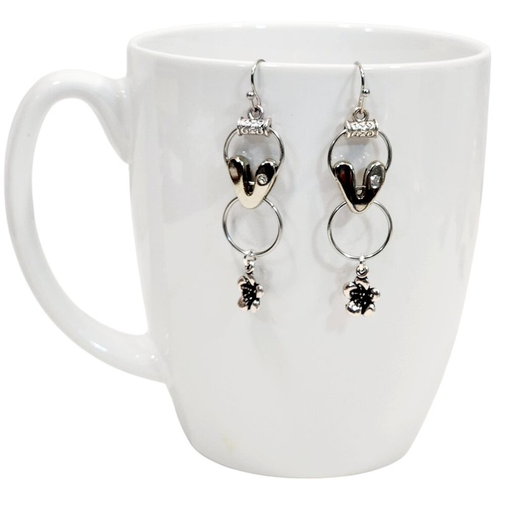 Alphabet Initial Letter V Earrings Silver Rhinestone Charms